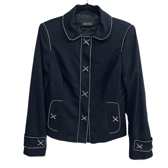 Carlisle Quiet Luxury Wool Blend Jacket Navy Contrast Stitch Size 8 - Picture 1 of 9
